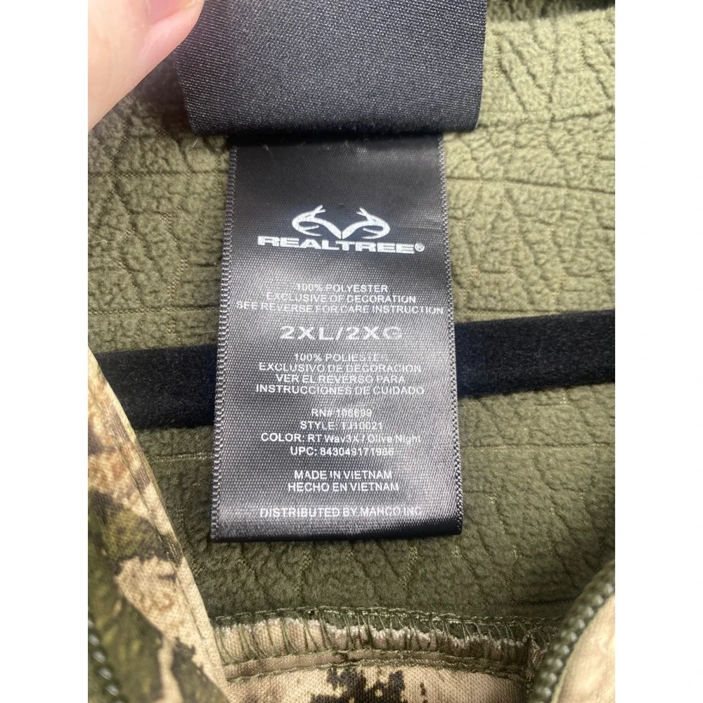 Realtree Full Zip Fleece Jacket RT Wav3 Camo Mens 2XL Olive Night Hunting Hiking